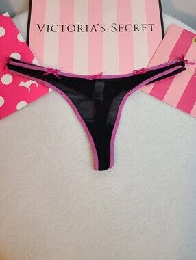 VTG Victoria's Secret Sheer Stretch Mesh Colorblock Bow Thong Panty Size XS/S